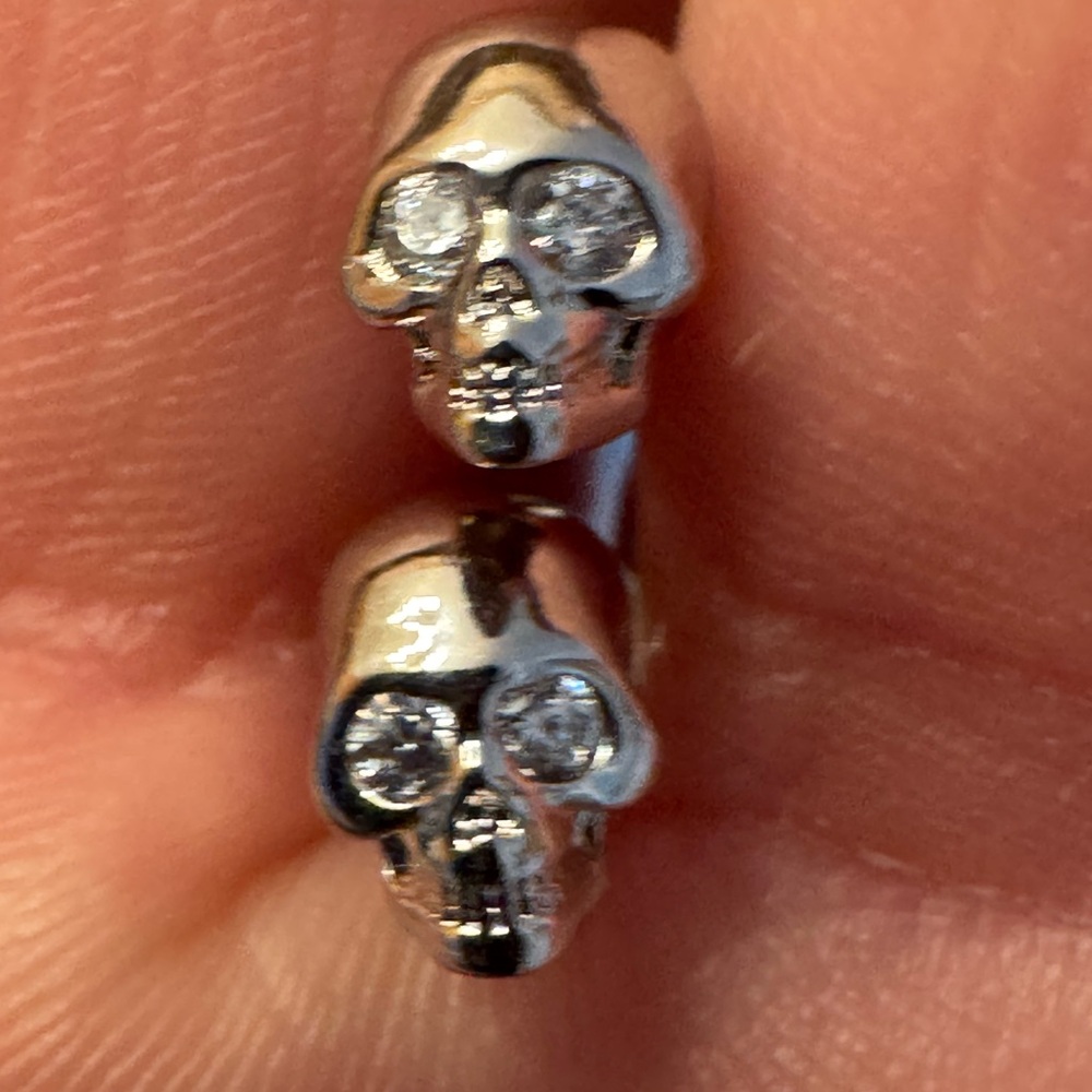 Melinda Maria Ride or Die Silver Skull Earrings with Diamondettes